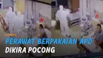 Seorang pasien lain yang tengah tidur lalu langsung terbangun, perawat lain mendekat.