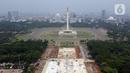 Suasana proyek revitalisasi Taman Sisi Selatan Monumen Nasional dilihat dari ketinggian, Jakarta, Minggu (19/1/2020). Proses revitalisasi kawasan Monas menggunakan skema multi-years dalam waktu tiga tahun dari 2019 hingga 2021. (Liputan6.com/Helmi Fithriansyah)