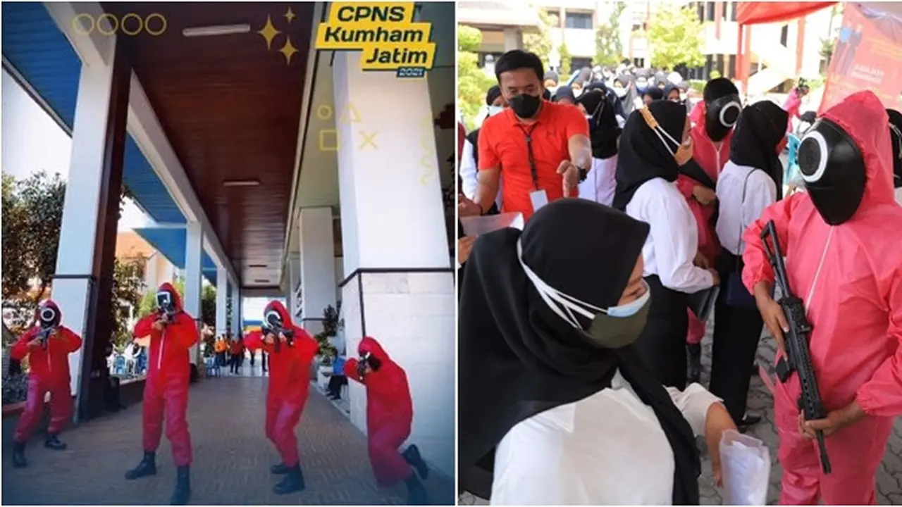 7 Potret Tes SKD CPNS Kemenkumham Jatim Ala Squid Game yang Bikin Heboh