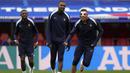 Pemain Prancis, Kylian Mbappe (kanan) menjalani sesi latihan jelang laga melawan Belanda pada laga Grup C Euro 2024 di Leipzig Stadium, Leipzig, Jerman, Kamis (20/06/2024) waktu setempat. (AP Photo/Hassan Ammar)