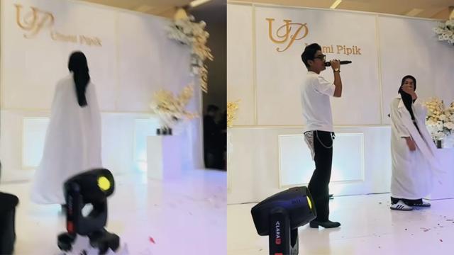 Potret Sintya Marisca dan Abidzar Al Ghifari saat berduet membawakan lagu 'Inikah Cinta' pada acara peluncuran brand parfum Umi Pipik (Instagram/@sintyamarisca)