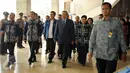 Ketua Umum Partai Demokrat, Susilo Bambang Yudhoyono bersiap menghadiri puncak HUT Partai Demokrat ke-14 di Gedung Parlemen Senayan, Jakarta, Rabu (9/9/2015). Dalam pidatonya, SBY memberikan arahan kepada para kader PD. (Liputan6.com/Helmi Fithriansyah)