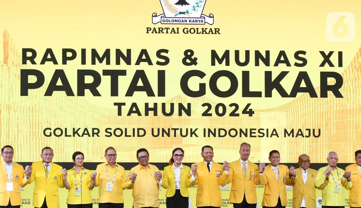 Rapimnas dan Munas ke-XI Partai Golkar tahun 2024 mengusung tema 'Golkar Solid untuk Indonesia Maju'. (Liputan6.com/Herman Zakharia)