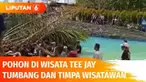 Sebuah pohon palem berukuran besar yang berada di samping kolam ombak di wisata TeeJay, Tasikmalaya tumbang dan menimpa wisatawan yang sedang asyik berenang. Korban tenggelam hingga tak sadarkan diri.