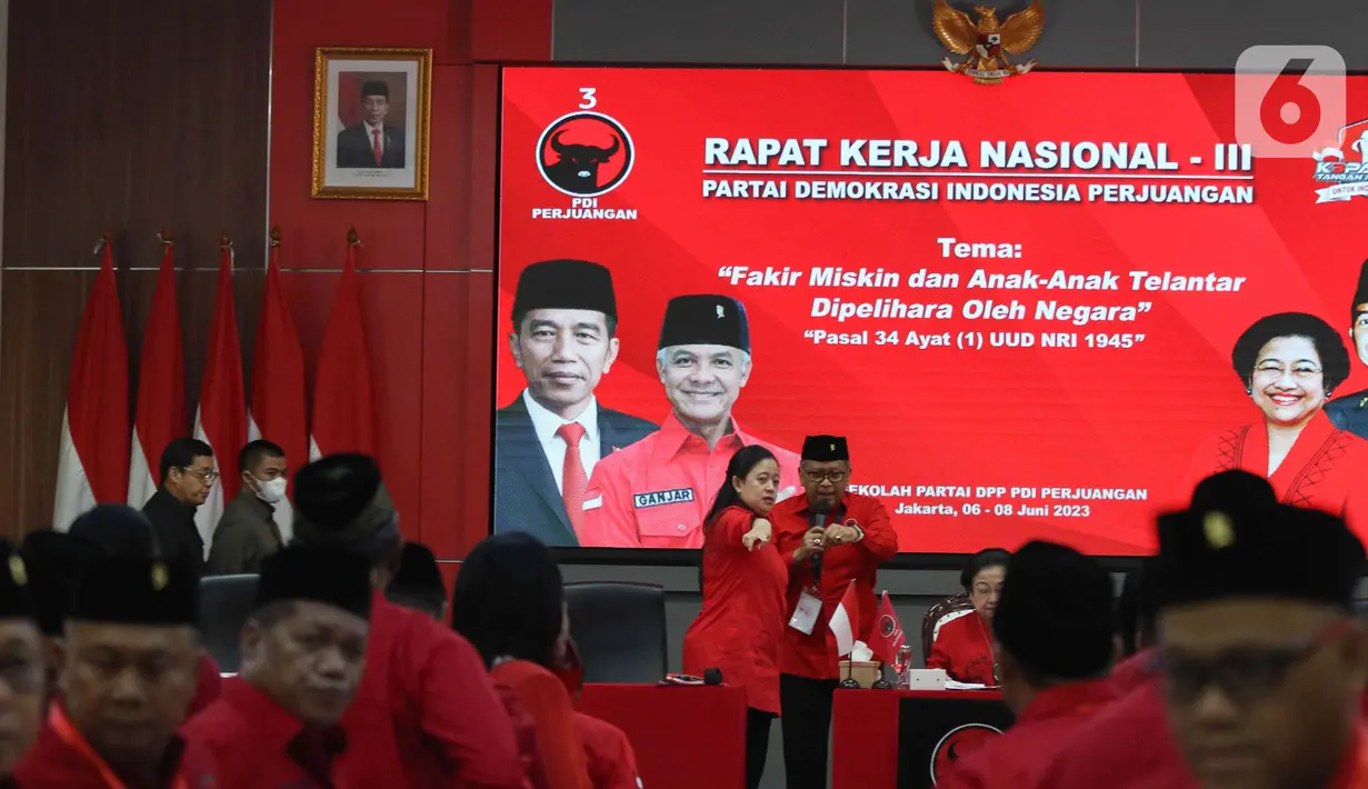 Dalam Rakernas III PDIP ini juga membahas visi, misi, dan agenda strategis bagi Ganjar serta cawapresnya jika sudah ada yang definitif nanti. (Liputan6.com/Herman Zakharia)