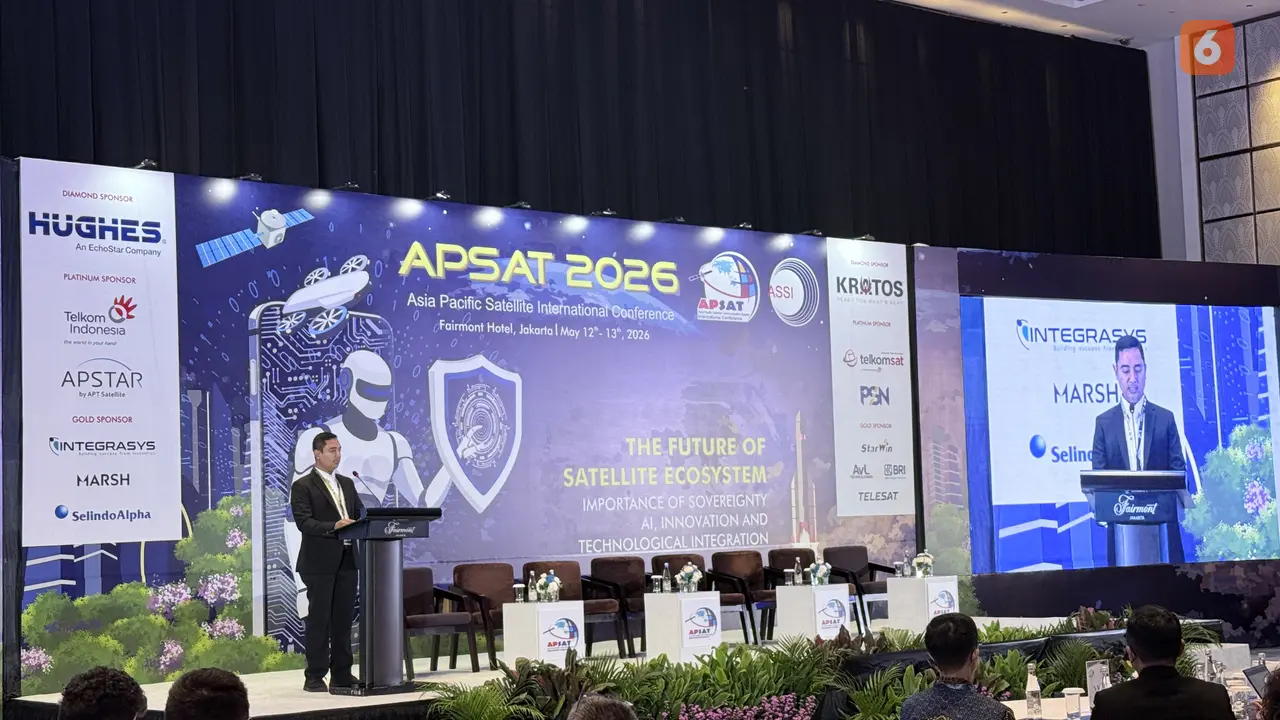 Ketua Umum Asosiasi Satelit Indonesia (ASSI) Risdianto Yuli Hermansyah di ajang Asia Pacific Satellite International Conference (APSAT 2026), Selasa (12/5/2026) di Jakarta