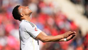Ekspresi Kylian Mbappe di laga Real Mallorca vs Real Madrid. (AP Photo/Jose Breton)