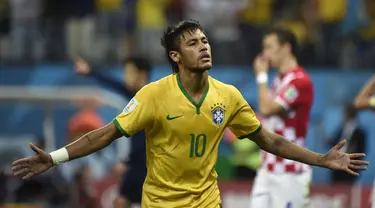 Brasil sukses membungkam Kroasia 3-1 di laga perdana Piala Dunia 2014 di Corinthians Arena, Sao Paolo, (13/6/2013). (AFP PHOTO/Odd Andersen)