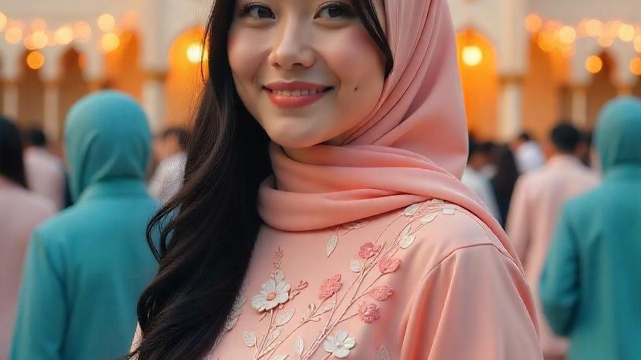 Desain Gamis Lebaran 2025 Peach Blossom