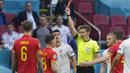 Wales harus bermain dengan 10 pemain pada menit ke-90 setelah gelandang Harry Wilson diganjar kartu merah langsung oleh wasit Daniel Siebert. (Foto: AP/Pool/Peter Dejong)