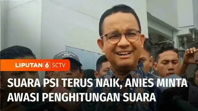 Calon Presiden nomor urut 1, Anies Baswedan merespons perolehan suara Partai Solidaritas Indonesia yang terus naik. Anies meminta masyarakat untuk memantau penghitungan suara untuk mencegah kecurangan pemilu.