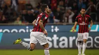 Suso (berlari) menyumbang satu gol untuk membantu AC Milan menang 2-1 atas Bologna pada pekan ke-35 Liga Italia 2018/19 di San Siro, Selasa (7/5/2019) dini hari WIB.(AP Photo/Antonio Calanni)