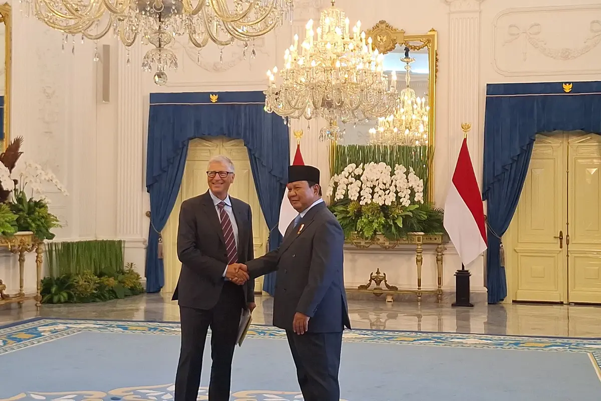 Presiden RI Prabowo Subianto menerima kunjungan tokoh filantropi dunia sekaligus pendiri Gates Foundation, Bill Gates, di Istana Merdeka, Jakarta, Rabu (7/5/2025).