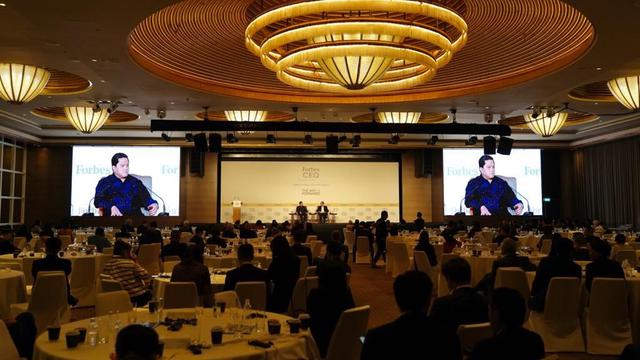 Menteri Badan Usaha Milik Negara (BUMN) Erick Thohir di acara  konferensi The 20th Forbes Global CEO Conference di Singapura. Erick bertemu Adani pada Selas, 26 September 2022. Istimewa