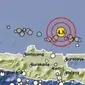 Gempa Magnitudo 4,8 mengguncang wilayah Tuban, Jawa Timur, Senin siang (13/5/2024), pukul 13.42.30 WIB. (Liputan6.com/ Dok BMKG)