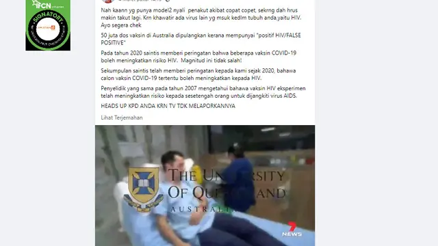 Cek Fakta Liputan6.com menelusuri klaim vaksin Covid-19 meningkatkan risiko HIV