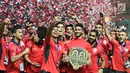 Pemain Bahrain bersorak merayakan kemenangan pada PSSI Anniversary 2018 di Stadion Pakansari, Kab Bogor, Kamis (3/5). Bahrain menjadi juara setelah mengemas tujuh poin dari empat laga. (Liputan6.com/Helmi Fithriansyah)