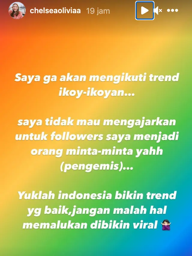 Unggahan Chelsea Olivia. (Foto: Instagram @chelseaoliviaa)
