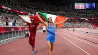 Atlet Italia dan Qatar berbagi emas untuk lompat tinggi karena meraih lompatan yang sama (AFP)