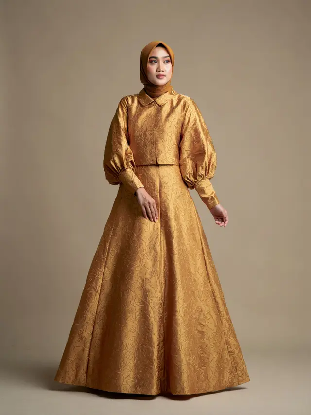 Gamis Brokat Lengan Balon Motif Floral