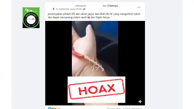 Tangkapan layar hoaks kandungan parasit