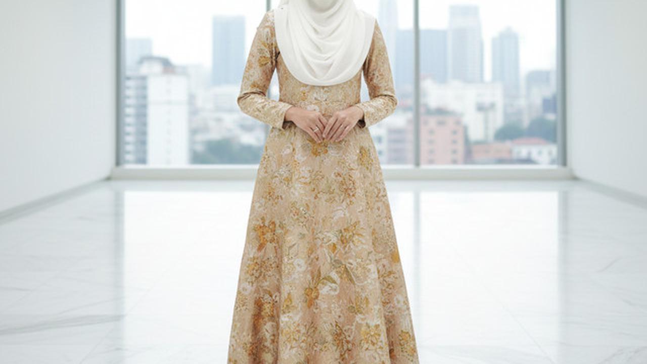 Gamis Batik Brokat Warna Champagne Cocok dengan Kerudung Apa? Ini 7 Rekomendasinya yang Elegan
