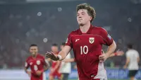 Ekspresi striker Timnas Indonesia, Ole Romeny, setelah menjebol gawang Timnas China pada pertandingan Kualifikasi Piala Dunia 2026 di Stadion Utama Gelora Bung Karno, Jakarta, Kamis (5/6/2025). (Bola.com/Bagaskara Lazuardi)