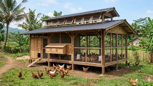 Desain Kandang Ayam dengan Ventilasi Alami (Foto: Gemini AI)