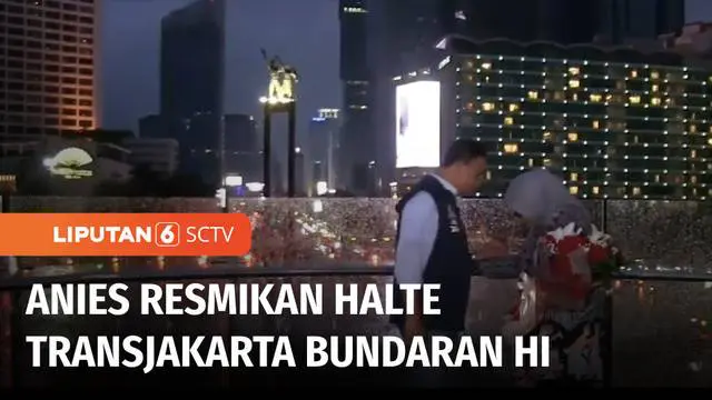 Menjelang akhir masa tugasnya sebagai Gubernur DKI Jakarta, Anies Baswedan resmikan halte TransJakarta Bundaran Hotel Indonesia, Jakarta Pusat, pada Sabtu (15/10) malam. Anies meminta agar halte TransJakarta Bundaran HI bisa diakses dan dinikmati ole...