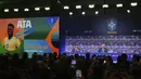 Suasana acara perkenalan pelatih baru Timnas Brasil, Carlo Ancelotti di sebuah hotel di Barra da Tijuca, Rio De Janeiro, Brasil, Senin (26/05/2025) waktu setempat. (AP Photo/Silvia Izquierdo)