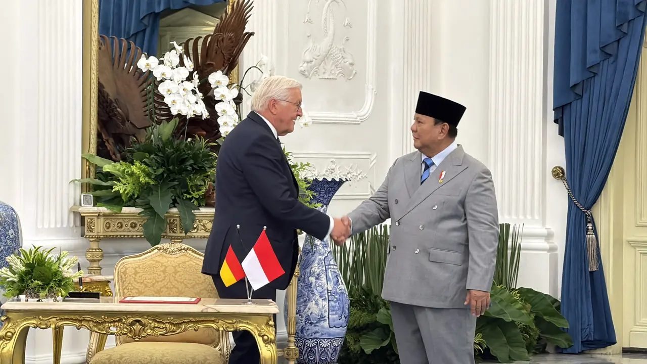 Presiden Prabowo Subianto menerima kunjungan kenegaraan Presiden Republik Federal Jerman, Frank-Walter Steinmeier, di Istana Merdeka, Jakarta, Senin (15/6/2026) (Liputan6.com/Lizsa Egeham)