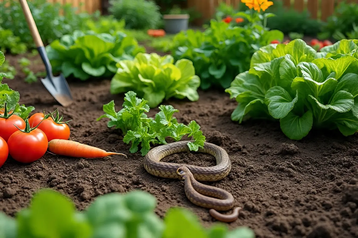 Ilustrasi ular di kebun sayur halaman belakang rumah