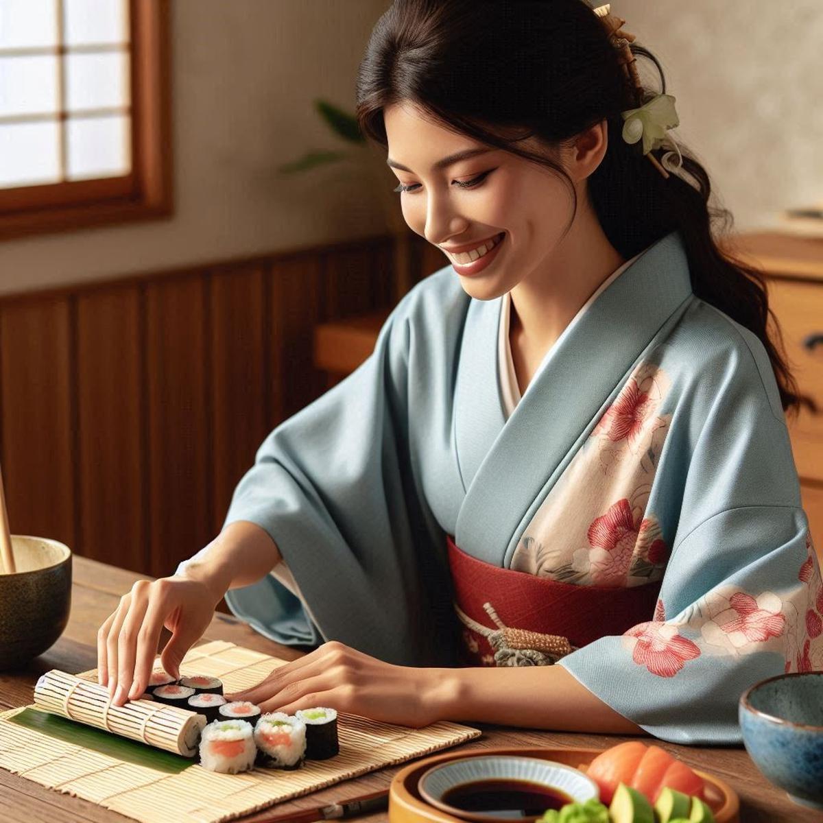 Ilustrasi Membuat Kimbab dan Sushi