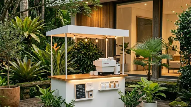 Booth Kedai Kopi Minimalis Serba Putih