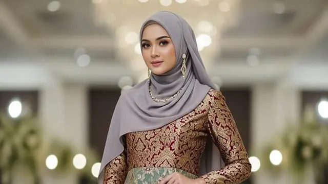 Gamis Batik Brokat Kombinasi Satin Mewah
