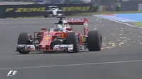 Aksi pebalap Ferrari, Sebastian Vettel, saat latihan bebas pertama F1 GP Jerman di Sirkuit Hockenheim, Jerman, (29/7/2016). (Bola.com/Twitter/F1)