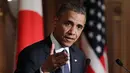 Presiden AS, Barack Obama memberikan sejumlah keterangan saat konferensi pers di Akasaka guesthouse, Tokyo, Kamis (24/4/14). (AFP PHOTO/Junko Kimura-Matsumoto)