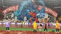 Koreo La Grande Indonesia bertema Godzilla Vs Gundala dalam laga Timnas Indonesia versus Jepang di Stadion Utama Gelora Bung Karno, Jakarta, Jumat (15/11/2024). (Bola.com/Abdul Aziz)
