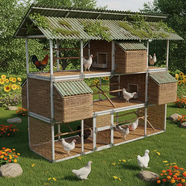 Model Kandang Ayam dari Rangka Besi Ringan dengan Nuansa Natural (Image by Gemini AI)