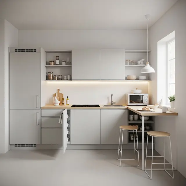 Dapur Minimalis 3x2 Tetap Lega dengan Meja Makan Mini (AI Generated)