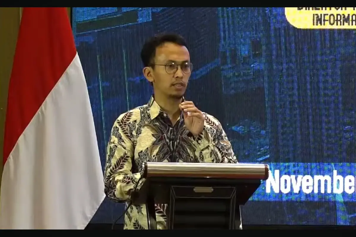 Direktur Pengendalian Aplikasi Informatika Kominfo Teguh Arifiyadi dalam acara PPATK 4th Legal Forum: Urgensi Regulatory Technology and Digital Evidence, di Hotel Sultan, Jakarta, Selasa (7/11/2023). (Tira/Liputan6.com)