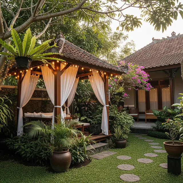 6 Ide Gazebo dengan Tirai dan Lampu, Halaman Rumah Lebih Estetik