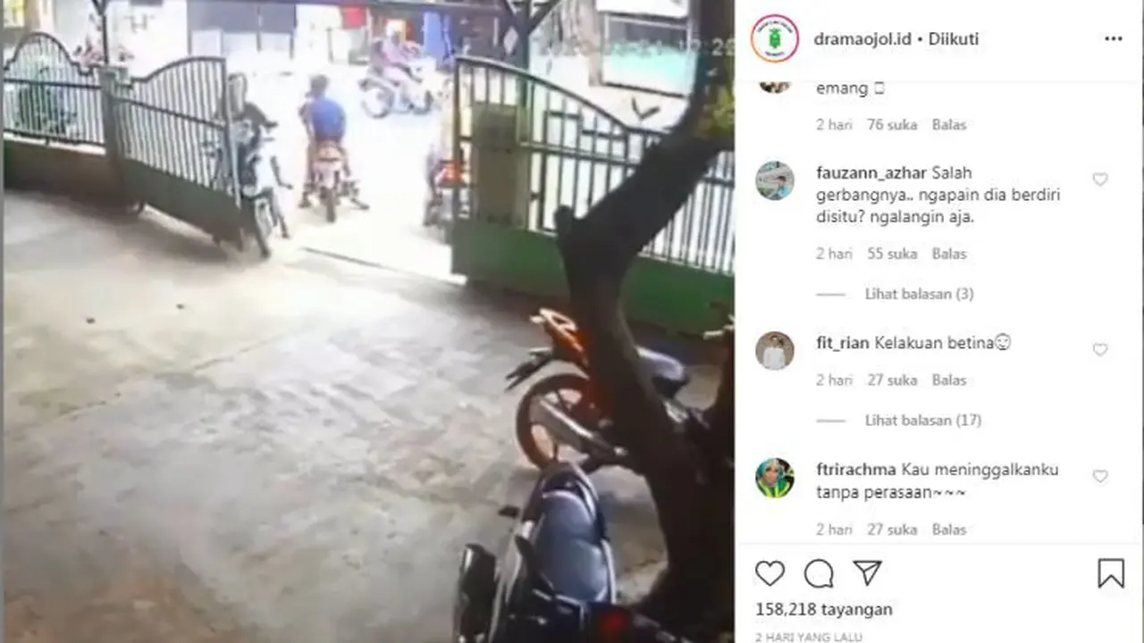Bocah Naik Motor Abis Tabrak Pagar Malah Kabur (Instagram @dramaojol.id)