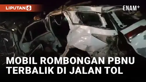 VIDEO: Mobil Rombongan PBNU Terbalik di Tol Ngawi, 1 Orang Meninggal