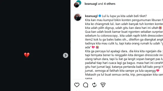 Unggahan Keanu. (Instagram/ keanugl)