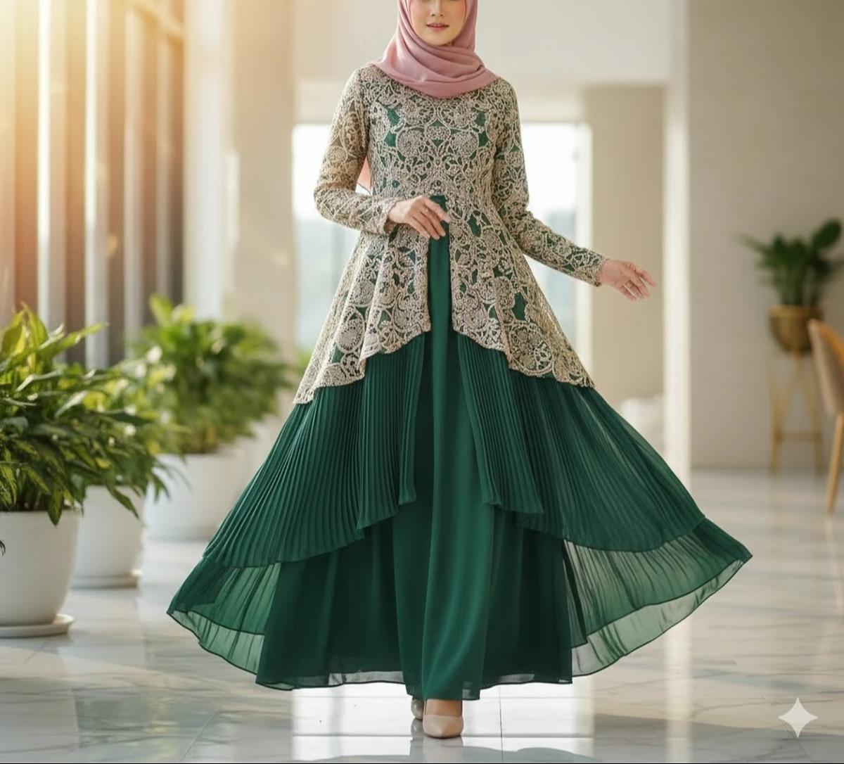 Model Gamis Crinkle Kombinasi Brokat