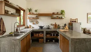 9 Desain Dapur dengan Meja Cor Berbentuk U untuk Rumah Tanpa Kitchen Set