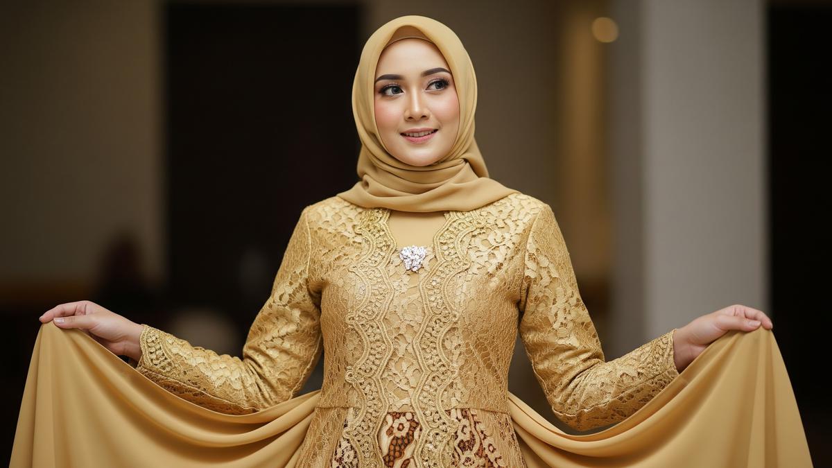 9 Model Gamis Batik Brokat Warna Gold yang Stylish, Outfit yang Cocok untuk Segala Acara