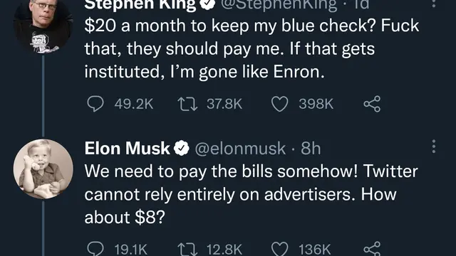Stephen King dan Elon Musk (Foto: Screenshot Twitter @StephenKing)