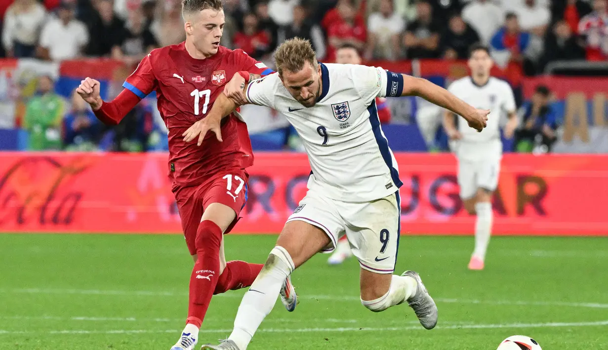 Kemenangan atas Serbia menjadi modal bagus buat Inggris di babak penyisihan Grup C Euro 2024. (Alberto PIZZOLI/AFP)